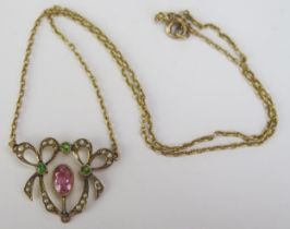 An antique 'Suffragette' Style Necklace, 24.9mm wide bow drop on a 15.5" (39.5cm) integral chain,