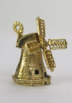 A 9ct Gold Articulated Windmill Charm, hallmarked, 3.4g