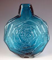 A Whitefriars banjo vase designed by Geoffrey Baxter, pattern No 9681 in kingfisher blue, 32cm high.