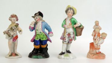 Three small porcelain figures, and a bisque porcelain figure. some damage. (4).