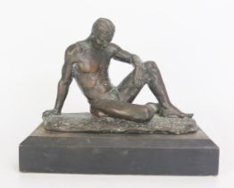 P. Blackburn, bronze study of a reclining semi nude man, on a naturalistic base, signed P.