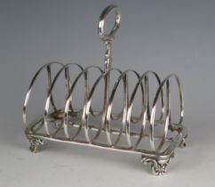 A William IV silver six division toast rack, maker HW&Co Sheffield, 1833, with loop carrying handle,