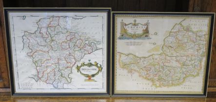 After Robert Morden a hand coloured map of Devonshire 38 x 43cm and a hand colored map of