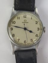 A WWII OMEGA Military Wristwatch, 32.4mm case, the back marked with crow's foot and 6B/159 A31423,