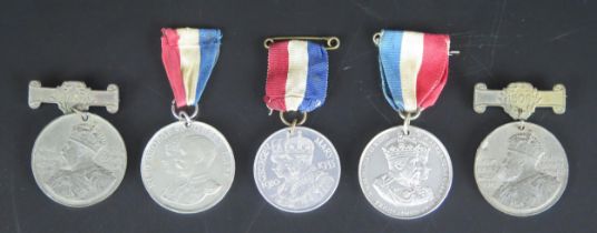 Five assorted Royal commemorative medals includes George V silver jubilee, Edward VII coronation and