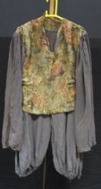 A 1930's/40's gold lame and grey crepe two-piece blouse and ballooned trouser set, with floral