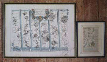 After john Ogilby The Road From Dartmouth to Minhead, a hand coloured map, 39 x 52cm and a small