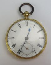 A Victorian 18ct Gold Open Dial Keywound Pocket Watch, 47.4mm case by RR and chain driven fusee