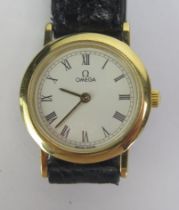 A Modern Ladies Omega De Ville Gold Plated Wristwatch, 22mm case, quartz movement. Untested, needing