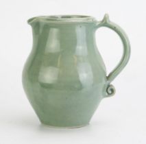 DAVID LEACH (1911-2005) for Lowerdown Pottery Porcelain Water Jug in a sea green glaze with scroll