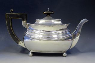 A George V silver teapot, maker S Blanckensee & Son Ltd, Birmingham, 1922, of barge-shaped