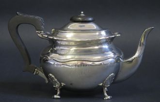 A George V silver bachelors teapot, maker John Round & Son Ltd, Sheffield, 1911, monogrammed, of