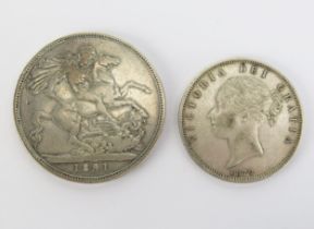 A Victoria 1891 Silver Crown and an 1878 Half-Crown