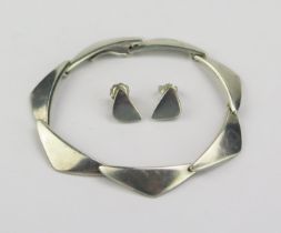 A Georg Jensen Silver Peak Bracelet and Earring Set, stamped maker's mark and 925S, c. 7.5" (