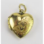 A 9ct Gold Back and Front Heart Shaped Locket with chased scrolling decoration, 19mm drop, 1.86g