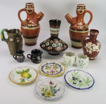 Several small majolica dishes by G B Viero along with a 19th century twin bowl, other ceramic