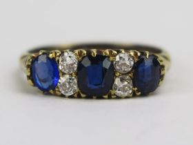 An 18ct Gold, Sapphire and Old Cut Diamond Ring, 4.85x4.42 principal stone, size M.5, stamped 18CT