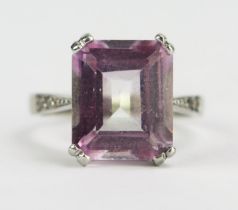 An 18ct White Gold, Pink Topaz and Diamond Ring, 11.8x10mm principal stone, stamped 18CT, size L.