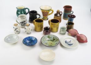 A collection of studio ceramics including Joss Pegden cornflower decorated mug, Robin Welch milk