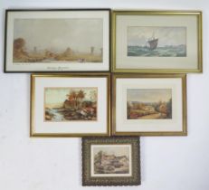 Five C19th Watercolours of landscape, pastoral and coastal scenes by various artists including