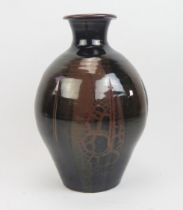 DAVID LEACH (1911-2005) for Lowerdown Pottery Large Vase in a dark brown mottled glaze, the widest