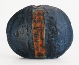 Possibly Troika Pottery Vase of Ovoid Form in a dark blue glaze with raised panels of embossed