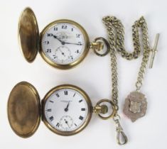 Two Thomas Russell & Sons of Liverpool Retailed Gold Plated Keyless Hunter Pocket Watches: missing