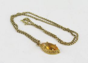 A 9ct Gold Belcher Chain, 15" (38cm), 2.9g and a citrine pendant. Stone not secure