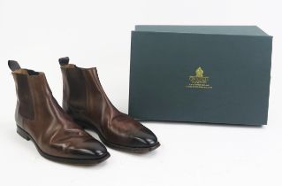 Crockett & Jones Lingfield Dark Brown Burnished Calf Leather Sole Shoes, Size 7 E, boxed with shoe