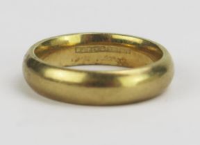 A 9ct Gold Plain Wedding Band, 4.76mm wide, size L.5, Birmingham hallmarks, 5.27g