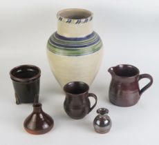 A Jeremy Leach bud vase, with chocolate brown glaze, 8cxm high, a Richard Dewar bud vase, a Paul