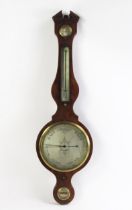 J Verga, a late Georgian mahogany and boxwood strung wheel barometer, with broken arched pediment,