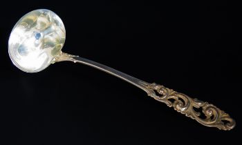 A Norwegian silver ladle, stamped marks, 830S for Brodrene Mylius, with oval-shaped bowl on a