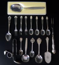 A Norwegian silver spoon with twist handle, a continental silver handled fork, a Norwegian silver