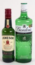 One bottle Gordon's London Dry Gin, 70cl, and a bottle of Jameson Irish Whiskey, 350ml bottle.