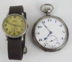 A Hafis Gent's Manual Wind Wristwatch (31mm case, running and a sterling silver cased pocket watch