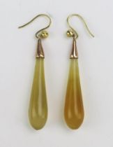 A Pair of Antique Hardstone Pendant Earrings with precious yellow metal fittings, KEE tested as 9ct,