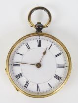 An 18K Gold Fob Watch with foliate chased back, 40.8mm case, stamped 18K below the suspension