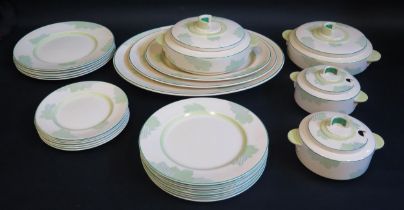 A Royal Doulton 'Athlone' pattern part dinner service in two-tone green to a cream ground, includes,