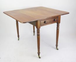 A Victorian mahogany Pembroke table, the rectangular top with two hinged leaves, single end frieze