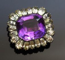 An Antique Amethyst and Chrysolite Brooch, 14.2x12.9mm principal stone, converted from a three