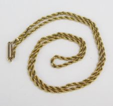 An Antique 9ct Gold Rope Twist Chain with barrel clasp, 9C marked applied panel, 18" (46cm), 7.44g