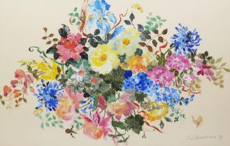 Liz Stewart Liberty (1930 - 2021), Floral and butterfly study 1987, acrylic, pencil signed and dated