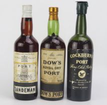One bottle Sandeman Port, One bottle Dows Royal Dry Port and one bottle Cockburn's Fine Old Ruby