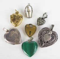 A Malachite Heart Pendant, heart lockets, etc.
