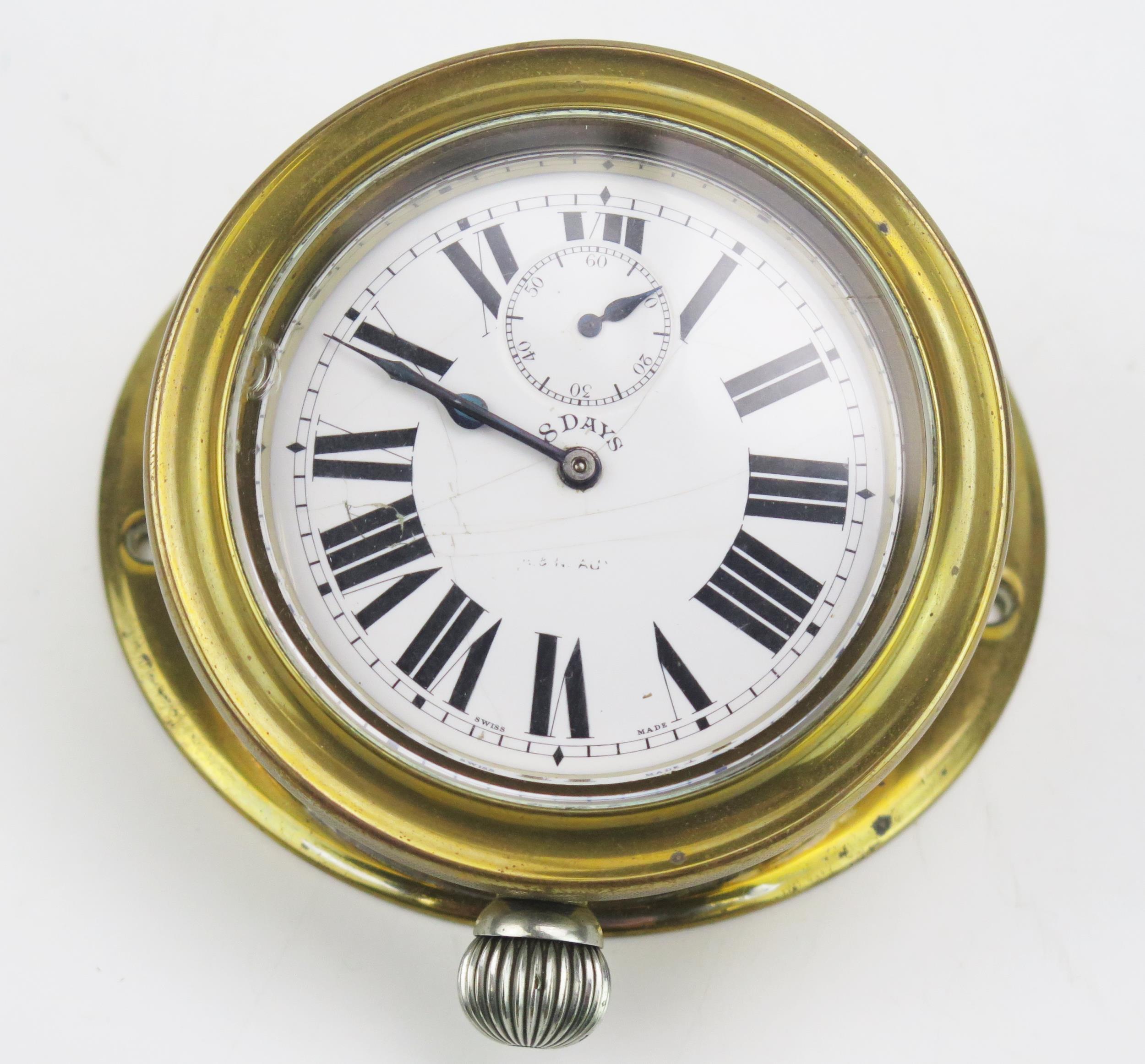 A French brass cased dashboard timepiece, the eight day movement with 6cm Roman dial and - Bild 2 aus 2