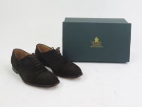 Crockett & Jones Hallam Espresso Calf Suede Leather Sole Shoes, Size 7 E, boxed with shoe bags (