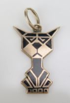 A Deco 9ct Gold and Enamel Cat Pendant or Charm, hallmarked, 1.31g