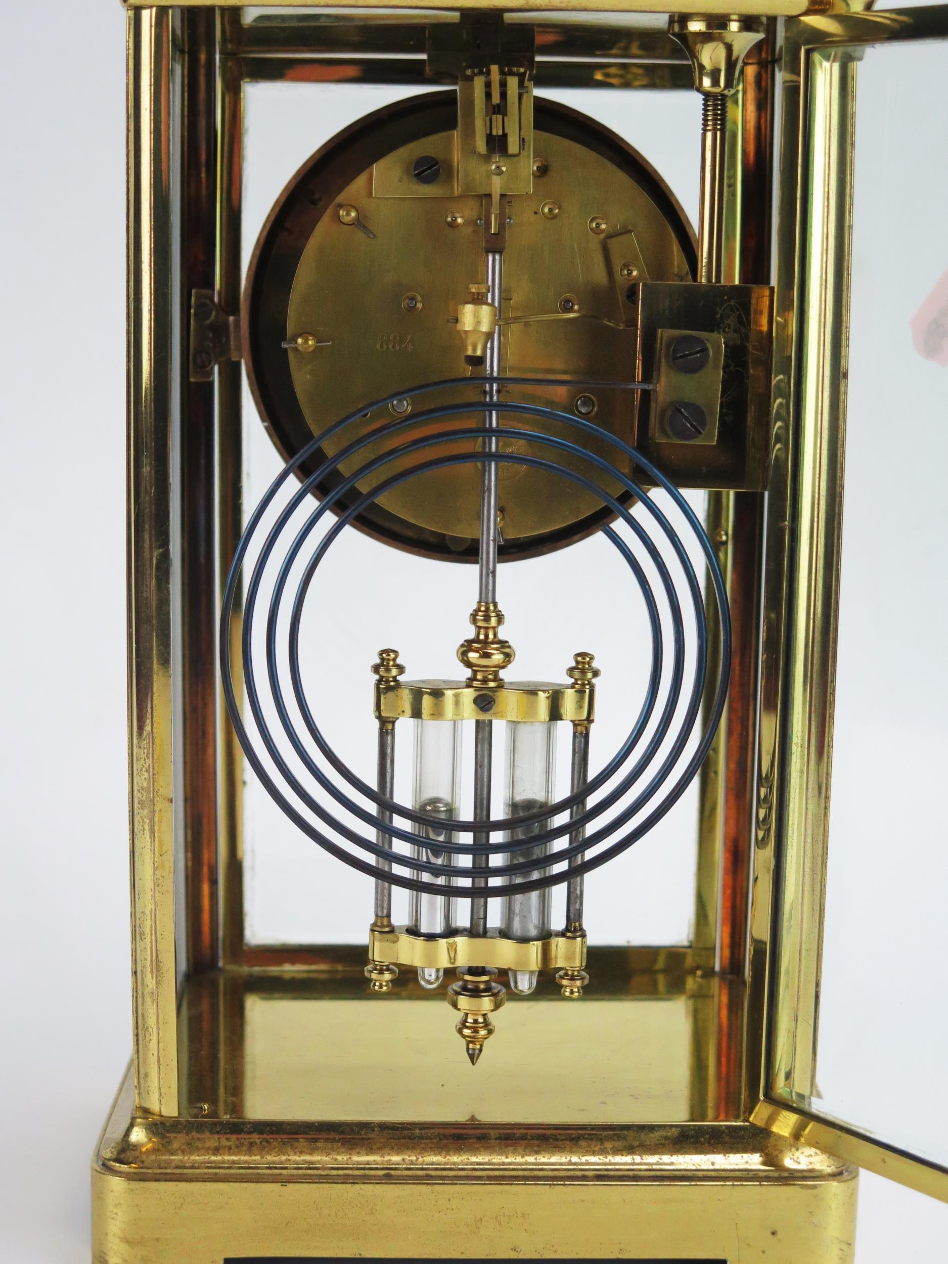 A lacquered brass four-glass mantel clock of rectangular outline, the circular movement with 9cm - Bild 3 aus 3