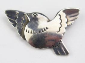 A Georg Jensen Sterling Silver Bird Brooch, model 320 designed by Arno Malinowski, stamped maker's